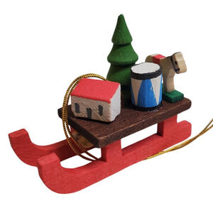 Wooden Ornament - Holiday Sled - Made in East Germany Vintage
